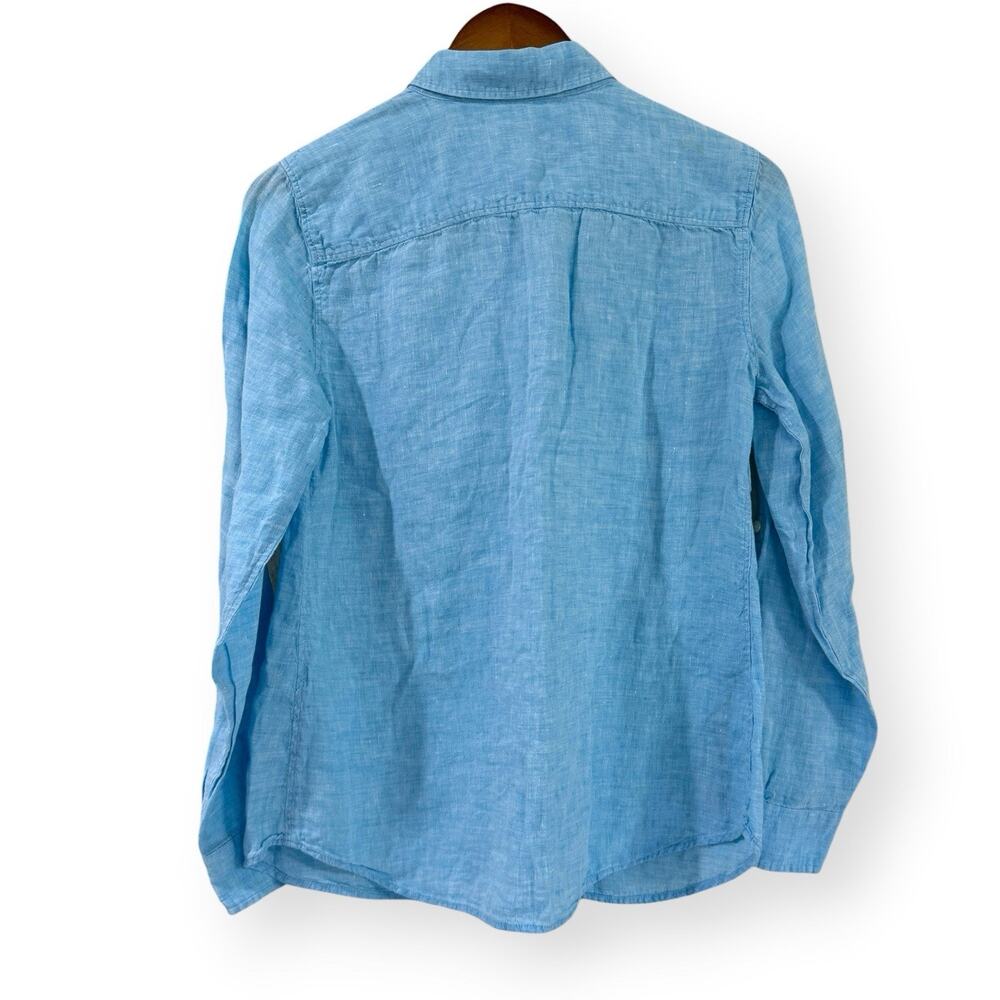 Talbots 100% Linen Button Front Shirt Small Turquoise Blue Long Roll Tab Sleeve - Picture 5 of 8
